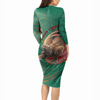 Personalized Bangladesh Long Sleeve Bodycon Dress Royal Bengal Tiger Spiral Pattern