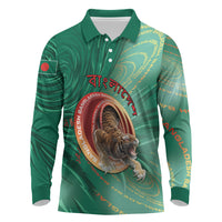 Personalized Bangladesh Long Sleeve Polo Shirt Royal Bengal Tiger Spiral Pattern