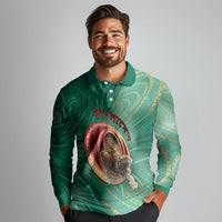 Personalized Bangladesh Long Sleeve Polo Shirt Royal Bengal Tiger Spiral Pattern
