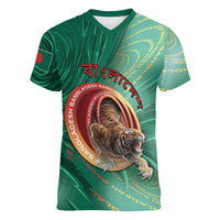 Personalized Bangladesh Women V-Neck T-Shirt Royal Bengal Tiger Spiral Pattern