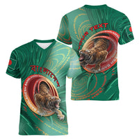 Personalized Bangladesh Women V-Neck T-Shirt Royal Bengal Tiger Spiral Pattern