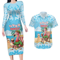 Christmas In July Couples Matching Long Sleeve Bodycon Dress and Hawaiian Shirt I Am The Flamingo Elf - Wonder Print Shop