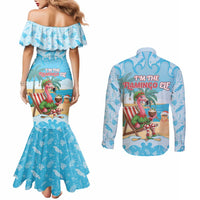 Christmas In July Couples Matching Mermaid Dress and Long Sleeve Button Shirt I Am The Flamingo Elf - Wonder Print Shop