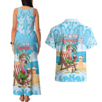Christmas In July Couples Matching Tank Maxi Dress and Hawaiian Shirt I Am The Flamingo Elf - Wonder Print Shop