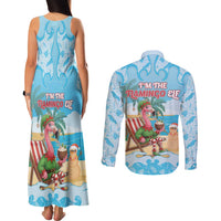 Christmas In July Couples Matching Tank Maxi Dress and Long Sleeve Button Shirt I Am The Flamingo Elf - Wonder Print Shop