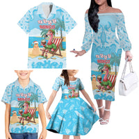 Christmas In July Family Matching Off The Shoulder Long Sleeve Dress and Hawaiian Shirt I Am The Flamingo Elf - Wonder Print Shop