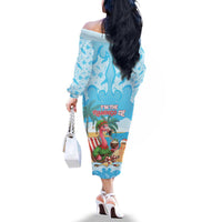 Christmas In July Family Matching Off The Shoulder Long Sleeve Dress and Hawaiian Shirt I Am The Flamingo Elf - Wonder Print Shop