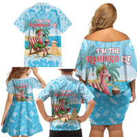 Christmas In July Family Matching Off Shoulder Short Dress and Hawaiian Shirt I Am The Flamingo Elf - Wonder Print Shop