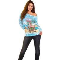 Christmas In July Off Shoulder Sweater I Am The Flamingo Elf - Wonder Print Shop