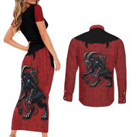 Western Yoke Couples Matching Short Sleeve Bodycon Dress and Long Sleeve Button Shirt Krampus Christmas Horror Style - Wonder Print Shop