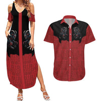 Western Yoke Couples Matching Summer Maxi Dress and Hawaiian Shirt Krampus Christmas Horror Style - Wonder Print Shop