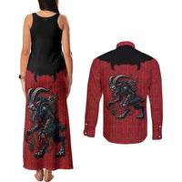Western Yoke Couples Matching Tank Maxi Dress and Long Sleeve Button Shirt Krampus Christmas Horror Style - Wonder Print Shop