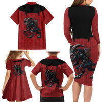 Western Yoke Family Matching Long Sleeve Bodycon Dress and Hawaiian Shirt Krampus Christmas Horror Style - Wonder Print Shop