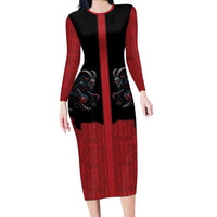Western Yoke Family Matching Long Sleeve Bodycon Dress and Hawaiian Shirt Krampus Christmas Horror Style - Wonder Print Shop