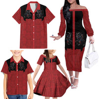 Western Yoke Family Matching Off The Shoulder Long Sleeve Dress and Hawaiian Shirt Krampus Christmas Horror Style - Wonder Print Shop
