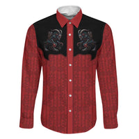 Western Yoke Family Matching Off The Shoulder Long Sleeve Dress and Hawaiian Shirt Krampus Christmas Horror Style - Wonder Print Shop
