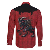 Western Yoke Family Matching Off The Shoulder Long Sleeve Dress and Hawaiian Shirt Krampus Christmas Horror Style - Wonder Print Shop