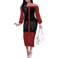 Western Yoke Family Matching Off The Shoulder Long Sleeve Dress and Hawaiian Shirt Krampus Christmas Horror Style - Wonder Print Shop