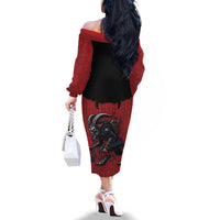 Western Yoke Family Matching Off The Shoulder Long Sleeve Dress and Hawaiian Shirt Krampus Christmas Horror Style - Wonder Print Shop