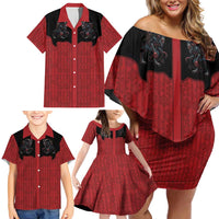 Western Yoke Family Matching Off Shoulder Short Dress and Hawaiian Shirt Krampus Christmas Horror Style - Wonder Print Shop