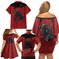Western Yoke Family Matching Off Shoulder Short Dress and Hawaiian Shirt Krampus Christmas Horror Style - Wonder Print Shop