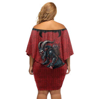 Western Yoke Family Matching Off Shoulder Short Dress and Hawaiian Shirt Krampus Christmas Horror Style - Wonder Print Shop