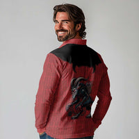 Western Yoke Long Sleeve Polo Shirt Krampus Christmas Horror Style - Wonder Print Shop