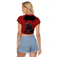 Western Yoke Raglan Cropped T Shirt Krampus Christmas Horror Style - Wonder Print Shop