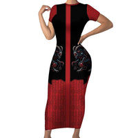 Western Yoke Short Sleeve Bodycon Dress Krampus Christmas Horror Style - Wonder Print Shop