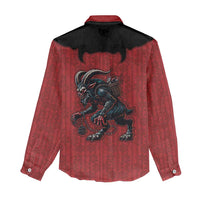 Western Yoke Women Casual Shirt Krampus Christmas Horror Style - Wonder Print Shop