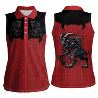 Western Yoke Women Sleeveless Polo Shirt Krampus Christmas Horror Style - Wonder Print Shop