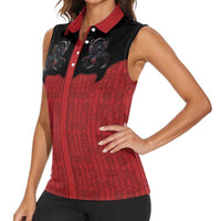 Western Yoke Women Sleeveless Polo Shirt Krampus Christmas Horror Style - Wonder Print Shop