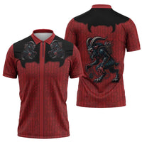Western Yoke Zipper Polo Shirt Krampus Christmas Horror Style - Wonder Print Shop