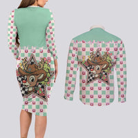 Western Yoke Couples Matching Long Sleeve Bodycon Dress and Long Sleeve Button Shirt Rudolph Cowboy Christmas Retro Style - Wonder Print Shop