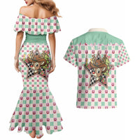 Western Yoke Couples Matching Mermaid Dress and Hawaiian Shirt Rudolph Cowboy Christmas Retro Style - Wonder Print Shop