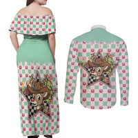 Western Yoke Couples Matching Off Shoulder Maxi Dress and Long Sleeve Button Shirt Rudolph Cowboy Christmas Retro Style - Wonder Print Shop