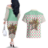 Western Yoke Couples Matching Off The Shoulder Long Sleeve Dress and Hawaiian Shirt Rudolph Cowboy Christmas Retro Style - Wonder Print Shop