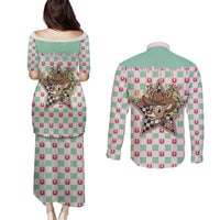 Western Yoke Couples Matching Puletasi and Long Sleeve Button Shirt Rudolph Cowboy Christmas Retro Style - Wonder Print Shop