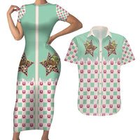 Western Yoke Couples Matching Short Sleeve Bodycon Dress and Hawaiian Shirt Rudolph Cowboy Christmas Retro Style - Wonder Print Shop