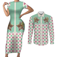 Western Yoke Couples Matching Short Sleeve Bodycon Dress and Long Sleeve Button Shirt Rudolph Cowboy Christmas Retro Style - Wonder Print Shop