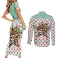 Western Yoke Couples Matching Short Sleeve Bodycon Dress and Long Sleeve Button Shirt Rudolph Cowboy Christmas Retro Style - Wonder Print Shop