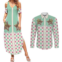 Western Yoke Couples Matching Summer Maxi Dress and Long Sleeve Button Shirt Rudolph Cowboy Christmas Retro Style - Wonder Print Shop