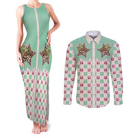 Western Yoke Couples Matching Tank Maxi Dress and Long Sleeve Button Shirt Rudolph Cowboy Christmas Retro Style - Wonder Print Shop