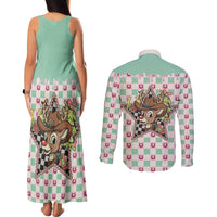 Western Yoke Couples Matching Tank Maxi Dress and Long Sleeve Button Shirt Rudolph Cowboy Christmas Retro Style - Wonder Print Shop