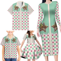 Western Yoke Family Matching Long Sleeve Bodycon Dress and Hawaiian Shirt Rudolph Cowboy Christmas Retro Style - Wonder Print Shop