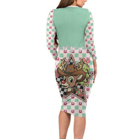 Western Yoke Family Matching Long Sleeve Bodycon Dress and Hawaiian Shirt Rudolph Cowboy Christmas Retro Style - Wonder Print Shop