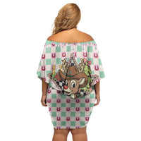 Western Yoke Family Matching Off Shoulder Short Dress and Hawaiian Shirt Rudolph Cowboy Christmas Retro Style - Wonder Print Shop