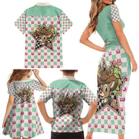 Western Yoke Family Matching Short Sleeve Bodycon Dress and Hawaiian Shirt Rudolph Cowboy Christmas Retro Style - Wonder Print Shop