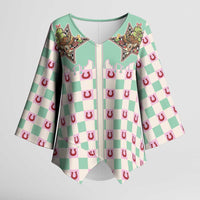 Western Yoke Kimono Sleeve Blouse Rudolph Cowboy Christmas Retro Style - Wonder Print Shop