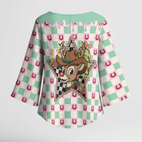 Western Yoke Kimono Sleeve Blouse Rudolph Cowboy Christmas Retro Style - Wonder Print Shop